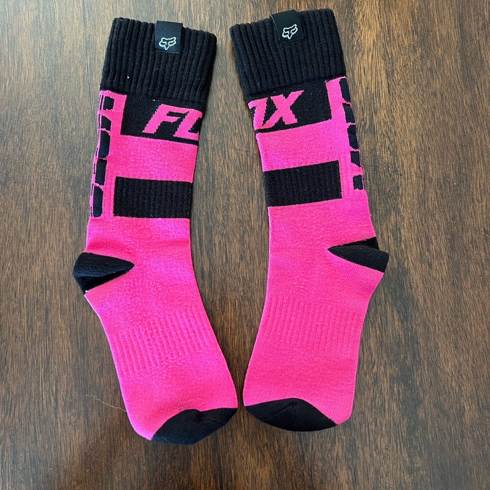 Youth Girls FOX Racing Pink and Black Socks, Athletic Moto BMX Socks